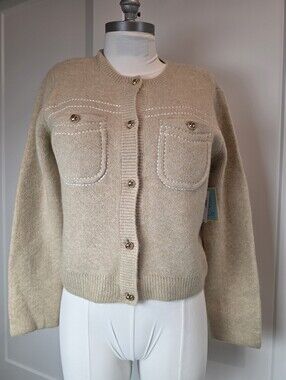CeCe Classic Cream Button-Front Pocket Sweater